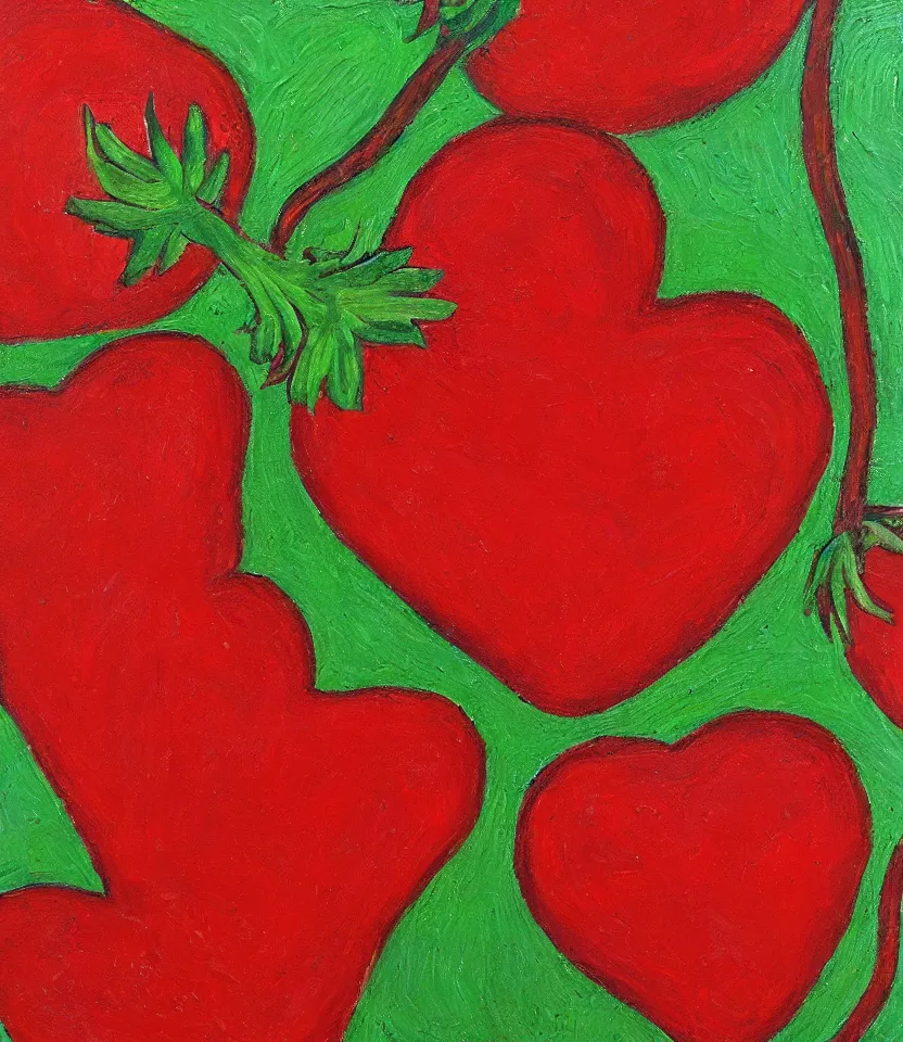 Image similar to the long red heart of a strawberry outsider art oil on paper