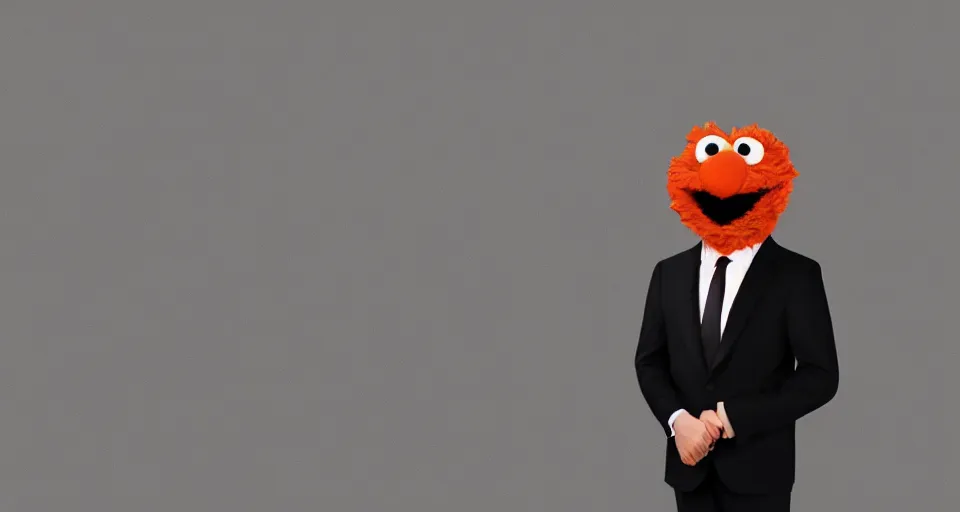 Prompt: elmo in a business suit in the style of clemens ascher, portrait