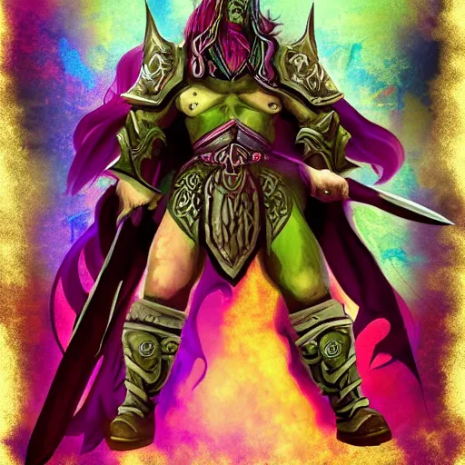 Prompt: a warrior from world of warcraft made out of colors