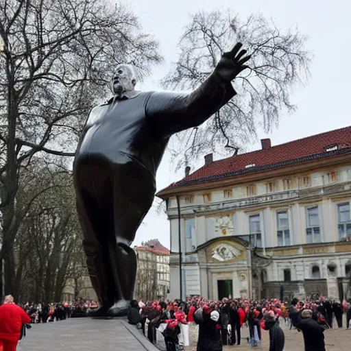 Image similar to a big metal statue of the czech president milos zeman