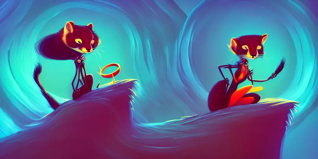 Image similar to curved perspective, extreme narrow, extreme fisheye, digital art of a female marten animal cartoon character wearing jewlery with woman hairstyle by anton fadeev from nightmare before christmas