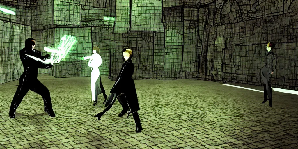 Image similar to a screenshot of the matrix, cell shading