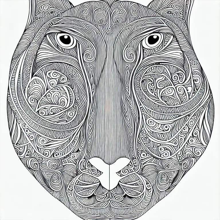 Image similar to beautiful cat's head, ornaments, fractal, line art, vector, outline, ink drawing, simplified, colouring page