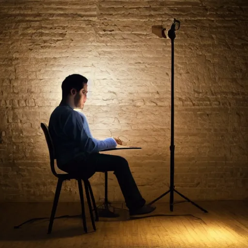 Image similar to a photograph of a man writing the novel of his life story, award - winning photograph, studio lighting, dramatic colors, striking lighting, perfect composition