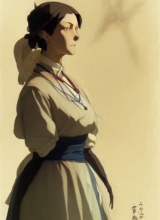 Prompt: 1 8 4 5 florence nightingale late 2 0's as nurse, character face study, faces only, concept art finely detailed perfect art, painted by greg rutkowski makoto shinkai takashi takeuchi studio ghibli, pinterest, cevagraf comics