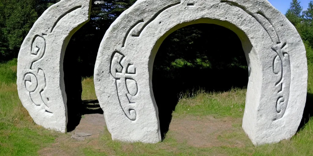 Prompt: A huge, round rune etched portal to another dimention, highly detailed