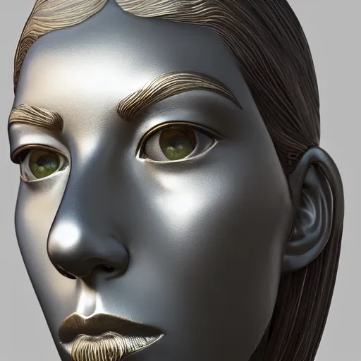 Image similar to statue young woman queen, chrome, reflect 8 k uhd, unreal engine, octane render in the artstyle of finnian macmanus, john park and greg rutkowski