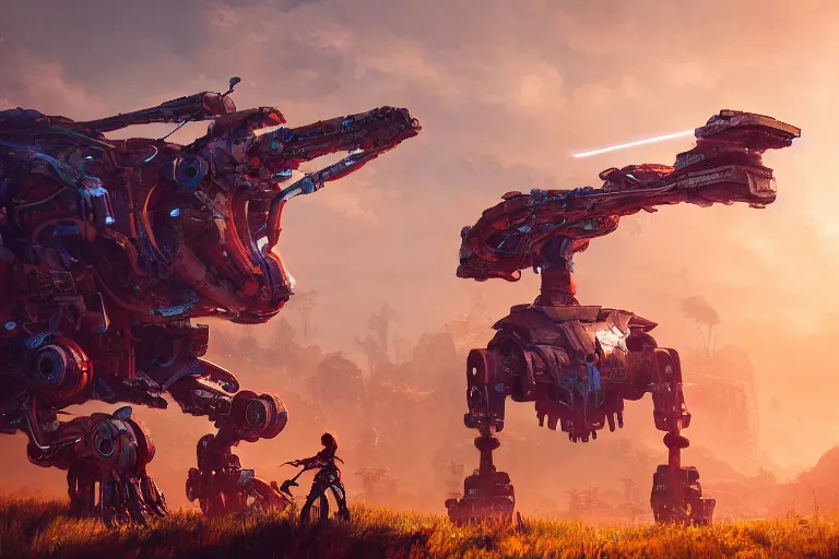 Image similar to thunderjaw machine mecanical creature robot of horizon forbidden west horizon zero dawn radiating a glowing aura global illumination ray tracing hdr fanart arstation by ian pesty and alena aenami artworks in 4 k