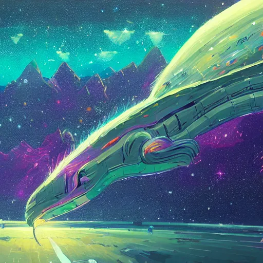 Prompt: a detailed painting of a long space serpent floating in space in a sea of colorful sea of stars, by alena aenami, petros afshar and greg rutkowski trending on artstation, deviantart, dragon scales, stars