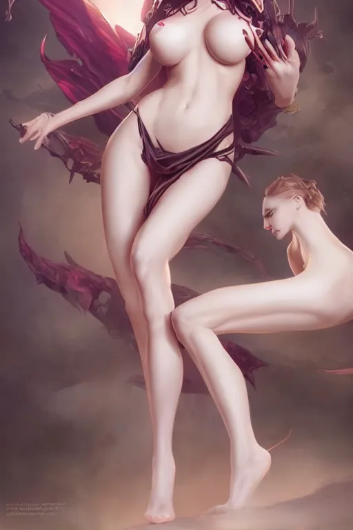 Prompt: beautiful sexy demoness, by cgsociety and stefan kostic and stanley lau and artgerm, full body, gorgeous, elegant, realistic
