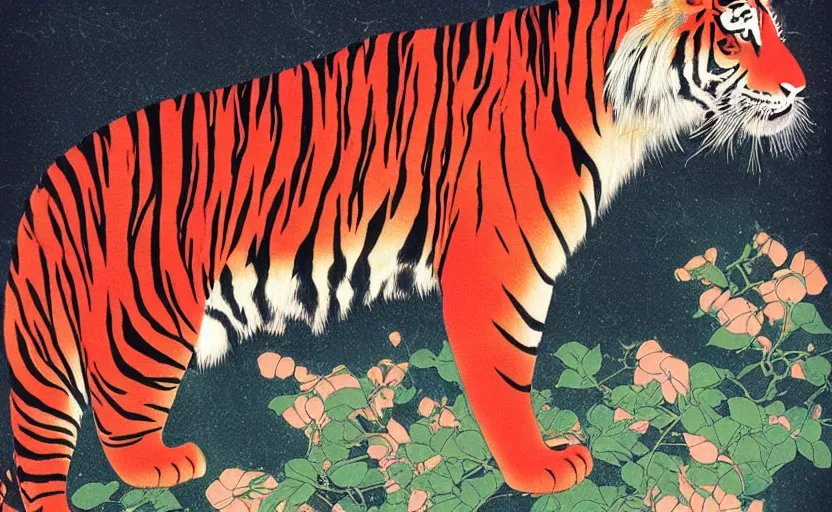 Image similar to a red delorean and yellow tiger, art by hsiao - ron cheng and utagawa kunisada, magazine collage, # de 9 5 f 0