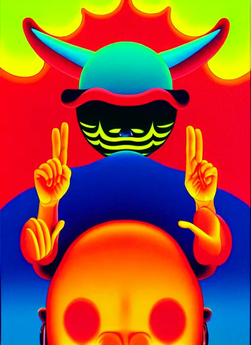 Prompt: devil by shusei nagaoka, kaws, david rudnick, airbrush on canvas, pastell colours, cell shaded!!!, 8 k
