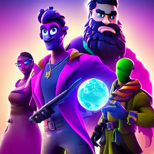 Prompt: fornite beautiful new original promo poster for a new season with new characters and places