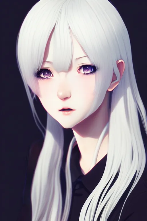 Image similar to portrait Anime girl, cute-fine-face, white-hair pretty face, realistic shaded Perfect face, fine details. Anime. realistic shaded lighting by (((Ilya Kuvshinov)))