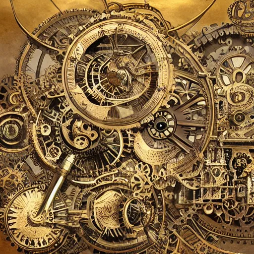 Image similar to A highly detailed and beautiful illustration of a steampunk world, by Scott Wills and J.C. Park and Pauline Olivieros, with intricate machinery, cogs, and gears, in a fantastical landscape, with a golden ratio composition