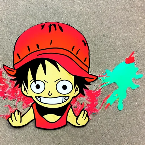 Image similar to die cut sticker, luffy is joyboy, splatter paint on paper