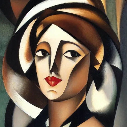 Image similar to by tamara de lempicka, by guy carleton wiggins lines. a beautiful kinetic sculpture of a person in profile, with their features appearing both in front of & behind their head.