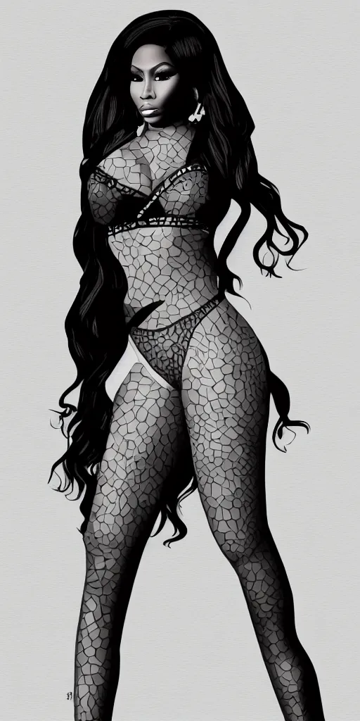 Image similar to a digital illustration of full body portrait nicki minaj