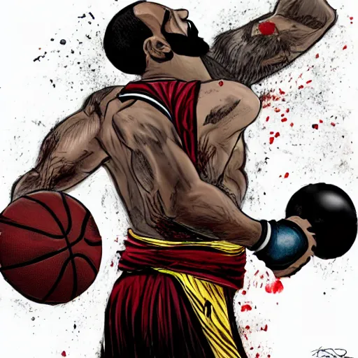 Image similar to kratos fighting lebron james