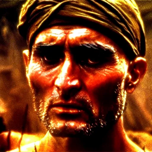 Image similar to a still from the movie Apocalypse now, cinematic lighting, gritty, detailed faces