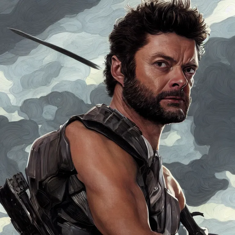 Image similar to Karl Urban as Wolverine, highly detailed, digital painting, artstation, concept art, smooth, sharp focus, illustration, ArtStation, art by artgerm and greg rutkowski and alphonse mucha and J. C. Leyendecker and Edmund Blair Leighton and Katsuhiro Otomo and Geof Darrow and Phil hale and Ashley wood and Ilya repin and Charlie Bowater