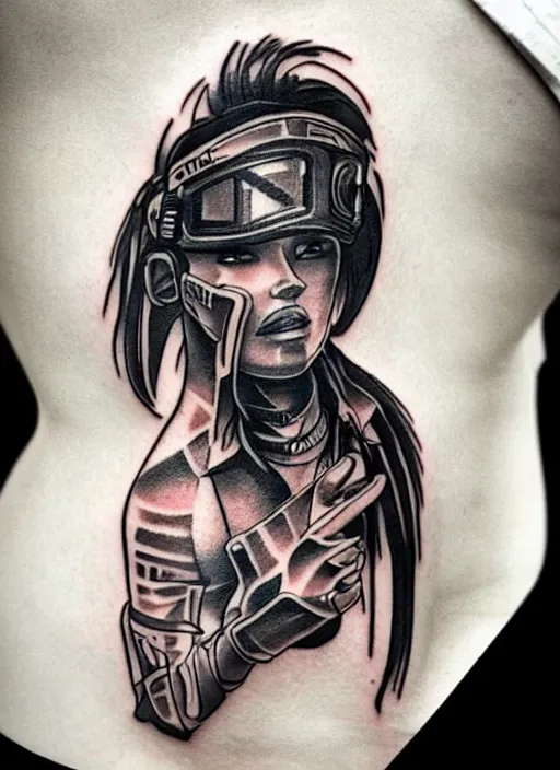 Prompt: tattoo of a cyberpunk female