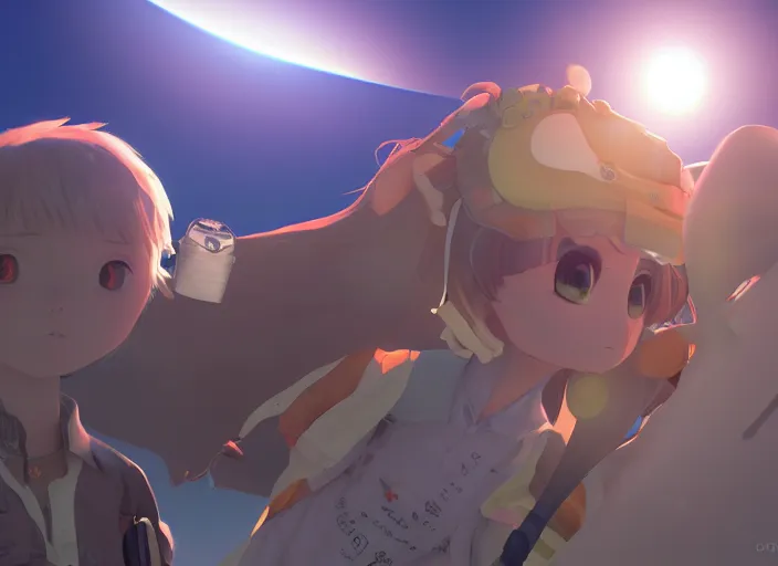 Prompt: total solar eclipse, soft lens, soft light, cel - shading, animation, in the style of cgsociety, deviantart, artstation, zbrush, cinema 4 d, studio ghibli, akihiko yoshida, atelier lulua, masamune shirow