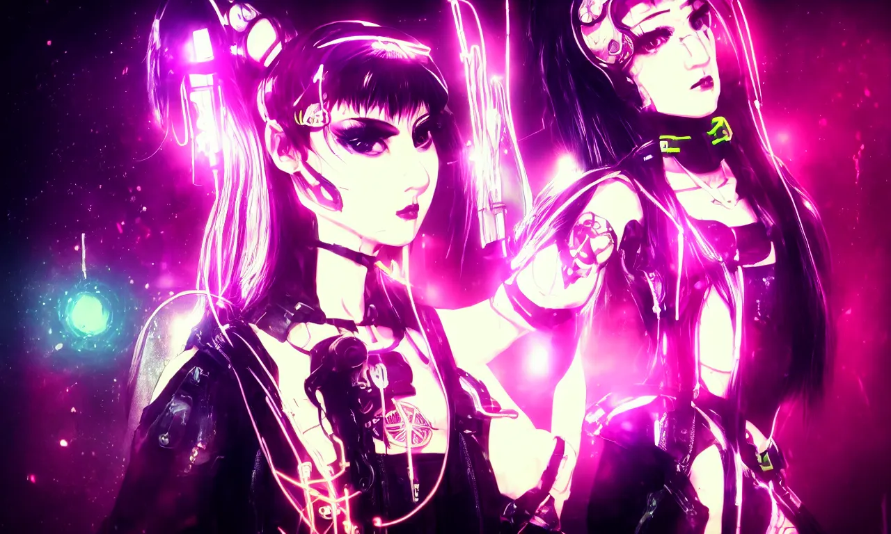 Image similar to neon cyberpunk sailor moon with arm tattoos, 1 / 4 headshot, cinematic lighting, dystopian scifi gear, gloomy, profile picture,