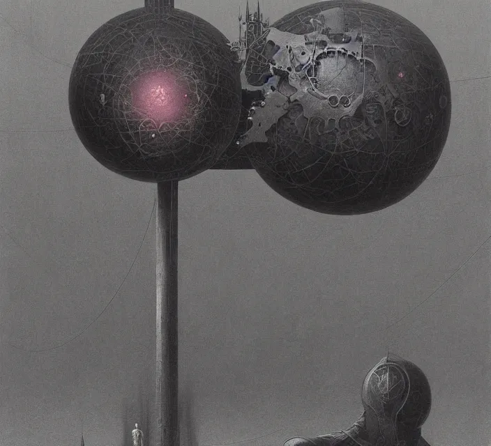 Image similar to gigantic mechanical dycon sphere, gothic, warhammer, cyberpunk, highly detailed, artstation, art by zdislav beksinski and wayne barlowe