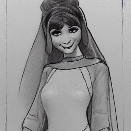 Image similar to milt kahl pencil sketch of victoria justice as princess leia