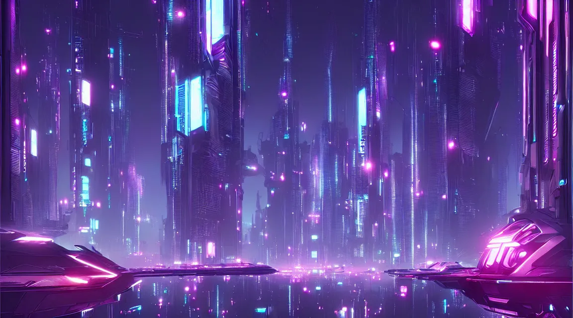 Image similar to a futuristic city at night with neon lights, cyberpunk art by stephan martiniere, cgsociety, retrofuturism, retrowave, cityscape, futuristic