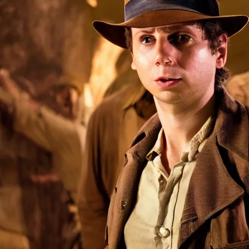 Image similar to Michael Cera as indiana jones in raiders of the lost ark, 8k resolution, full HD, cinematic lighting, award winning, anatomically correct