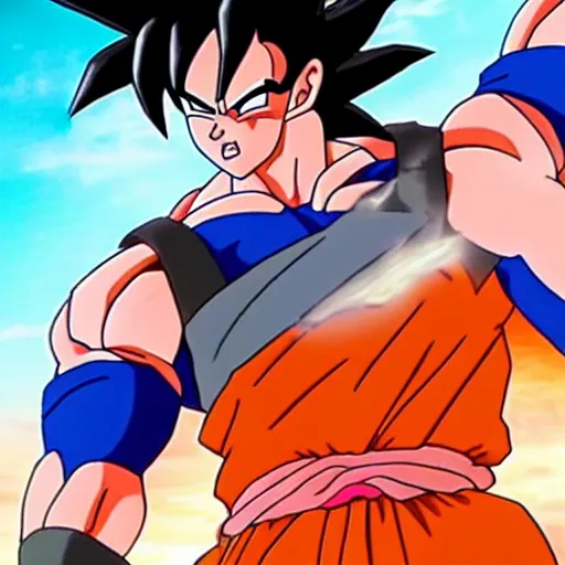 Prompt: film still of goku in the new action movie, 4 k