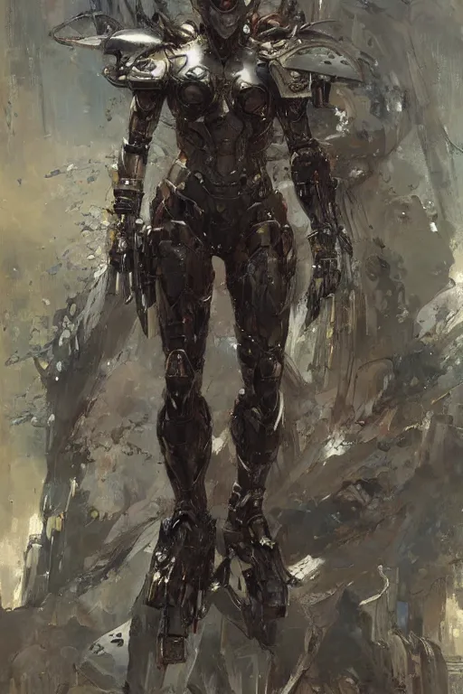 Image similar to full body girl metal armor painting by gaston bussiere, greg rutkowski, yoji shinkawa, tsutomu nihei