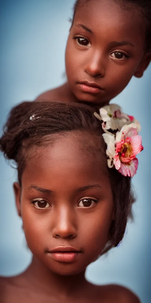 Image similar to beautiful portrait of a girl with an exotic background by Frank Capra, Photography, Portrait, Closeup, Vignette, Chroma, Frontlight, Rim Lighting, Natural Lighting, 8k