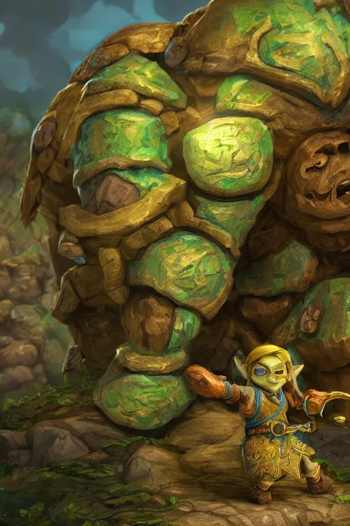 Image similar to zelda fantasy art giant golem troll wood rock greeble gemstone, global illumination ray tracing hdr fanart arstation by sung choi and eric pfeiffer and gabriel garza and casper konefal