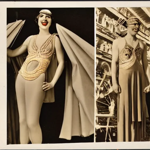 Image similar to a vintage 1 9 3 0 s kodachrome photograph of a haute couture collection opera ensemble inspired by the roman god apollo, the god of the sun.