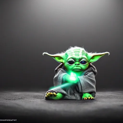 Prompt: full body pose, hyperrealistic photograph of a unique baby yoda, dim volumetric lighting, 8 k, octane beautifully detailed render, extremely hyper detailed, intricate, epic composition, cinematic lighting, masterpiece, trending on artstation, very very detailed, stunning, hdr, smooth, sharp focus, high resolution, award, winning photo, dslr, 5 0 mm