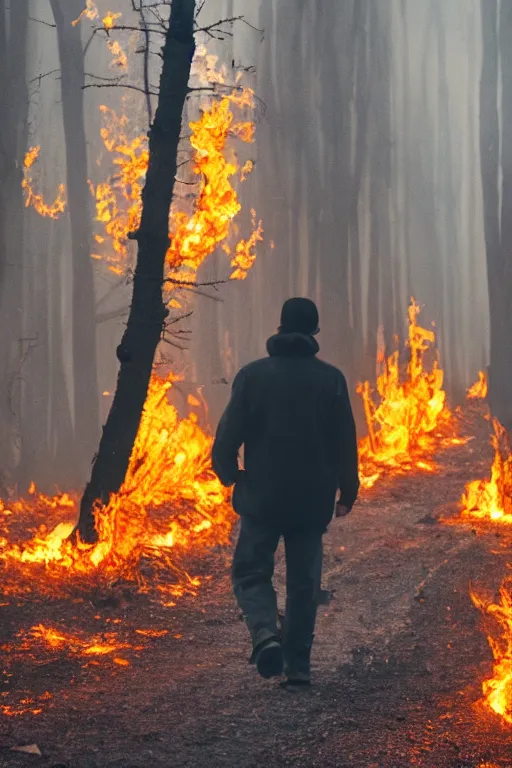 Image similar to A man walking through fire
