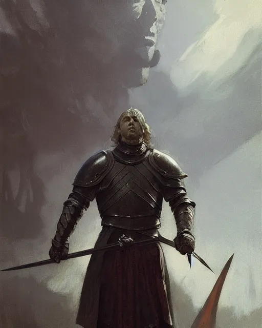 Image similar to nilfgaardian knight from gwent. fantasy art by greg rutkowski, gustave courbet, rosa bonheur, edward hopper. faithfully depicted facial expression, perfect anatomy, sharp focus, global illumination, radiant light, detailed and intricate environment, trending on artstation