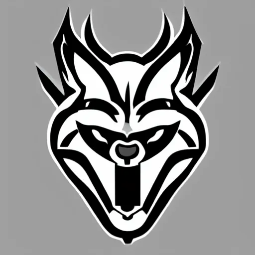 Prompt: logo with white anthropomorphic lynx portrait, evil face, glowing lines