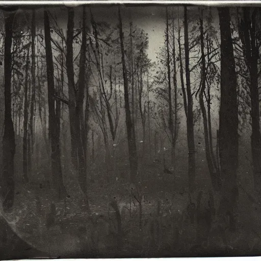 Image similar to tintype photo of a burnt forest