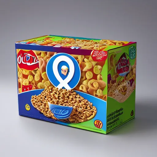 Image similar to cereal box for a cereal called christ - o's, jesus, crosses, cereal, product photograph