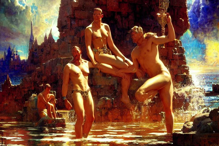 Prompt: atlantis, painting by gaston bussiere, craig mullins, j. c. leyendecker, tom of finland