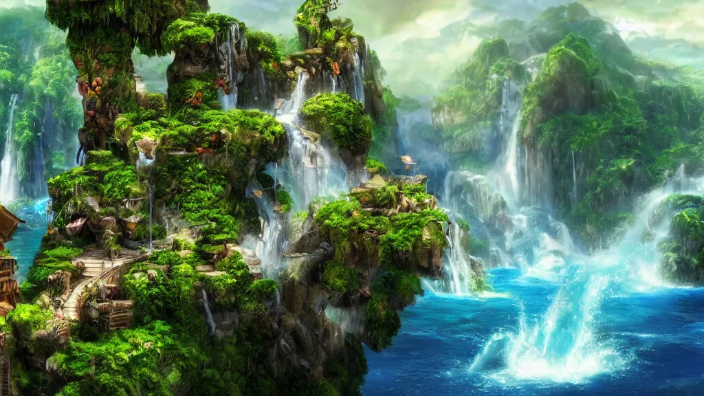 Prompt: fantasy micro world island with waterfall, suspended in the air, like in the Avatar movie, fantasy artwork, very beautiful scenery, hd, hdr, cinematic 4k wallpaper, 8k, ultra detailed, high resolution, artstation