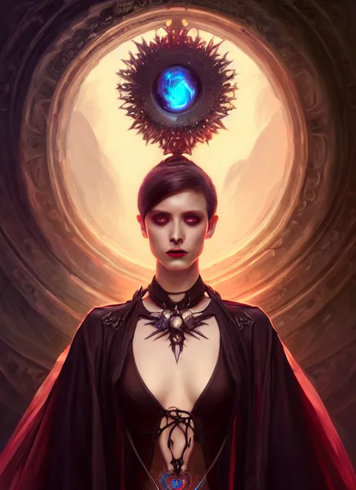 Image similar to a beautiful cinematic female Necromancer Sorceress, galatic shamen with Quantum energy fantasy, fantasy magic, undercut hairstyle, dark light night, intricate, elegant, sharp focus, illustration, highly detailed, digital painting, concept art, matte, art by WLOP and Artgerm and Greg Rutkowski and Alphonse Mucha, masterpiece