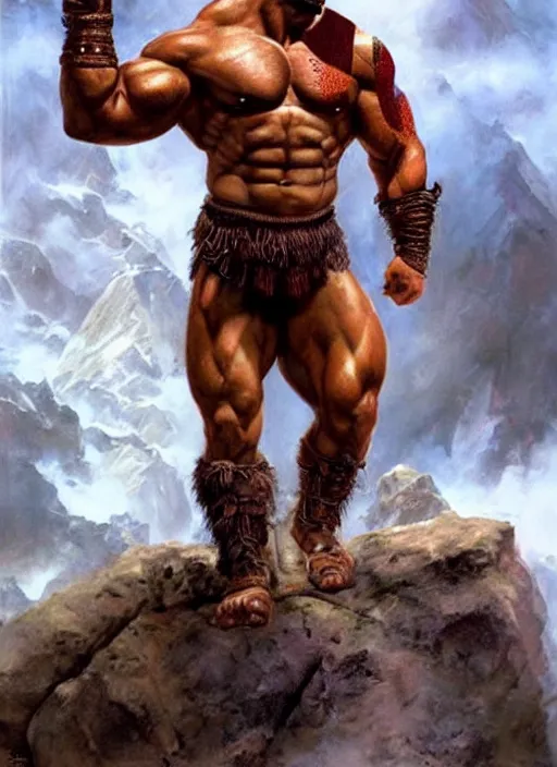 Prompt: a highly detailed beautiful portrait of dwayne johnson kratos hybrid god of war, spartan warrior, olympian god, muscular!!, james gurney, frank frazetta, boris vallejo, octane, fantasy