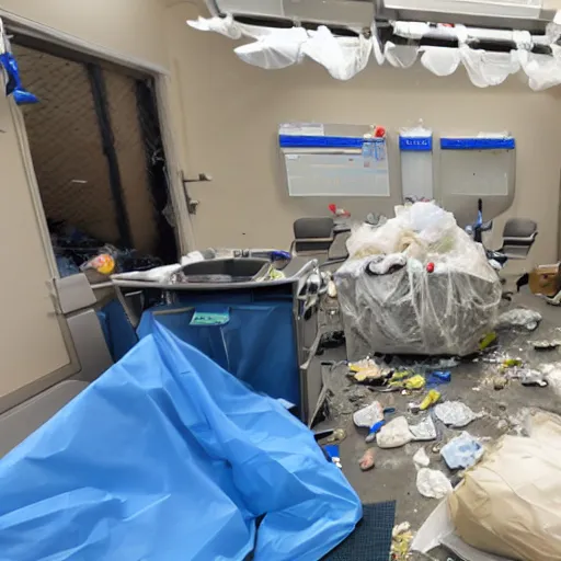 Image similar to operating room covered with trash