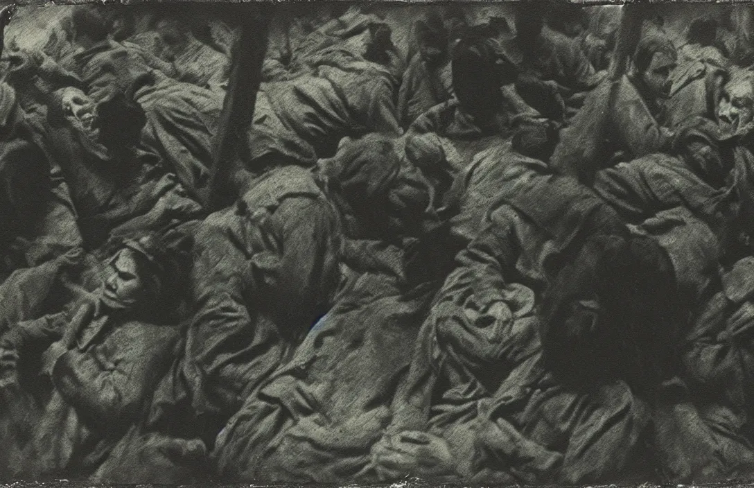 Image similar to concentration camps suffolk landscape intact flawless ambrotype from 4 k criterion collection remastered cinematography gory horror film, ominous lighting, evil theme wow photo realistic postprocessing energetic brushstrokes create optical flow illusion of 3 d intricate painting by john singer sargent