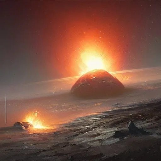 Prompt: meteor hitting earth, concept art by greg rutkowski, highly detailed, ultra realistic